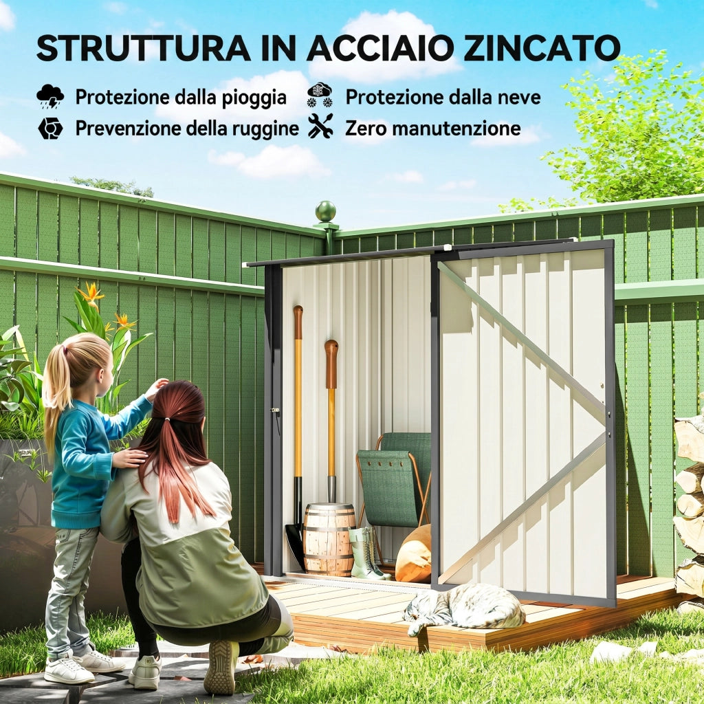 Casetta da Giardino Porta Attrezzi in Acciaio Galvanizzato con Porta, 100x104x160 cm, Grigio Scuro