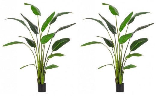 Set 2 Piante Artificiali Strelitzia 120x100x235 cm in Plastica con Vasi Verde