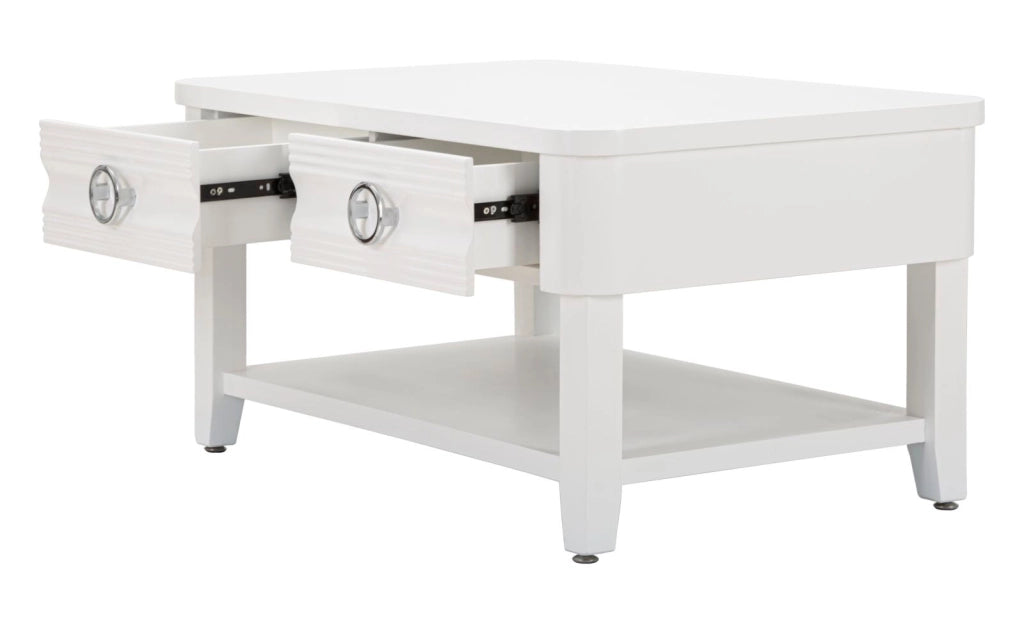 Tavolino da Caffè 90x47x60 cm in Legno MDF e Metallo Bianco