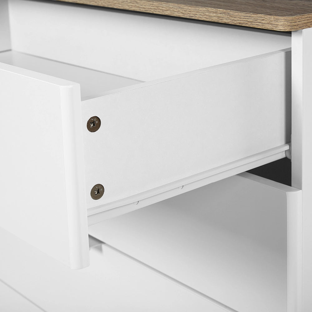 Cassettiera Credenza Bianca con 4 Cassetti 93 x 79 cm Soggiorno Camera da Letto Corridoio Armadietto Stile Scandinavo