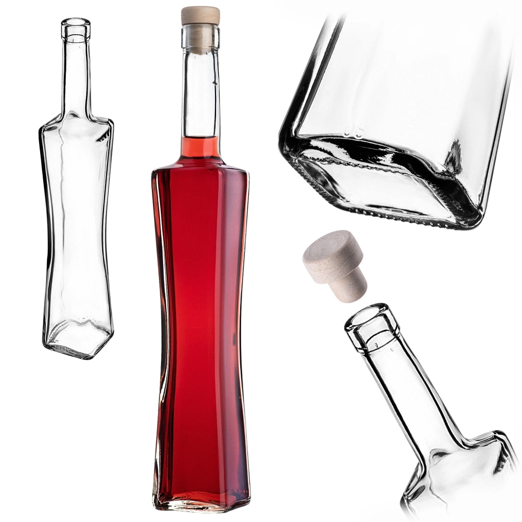 Bottiglia in vetro KADAX Quadra da 500 ml (0,5 l) per liquori, moonshine, vino, vodka con tappo di sughero.
