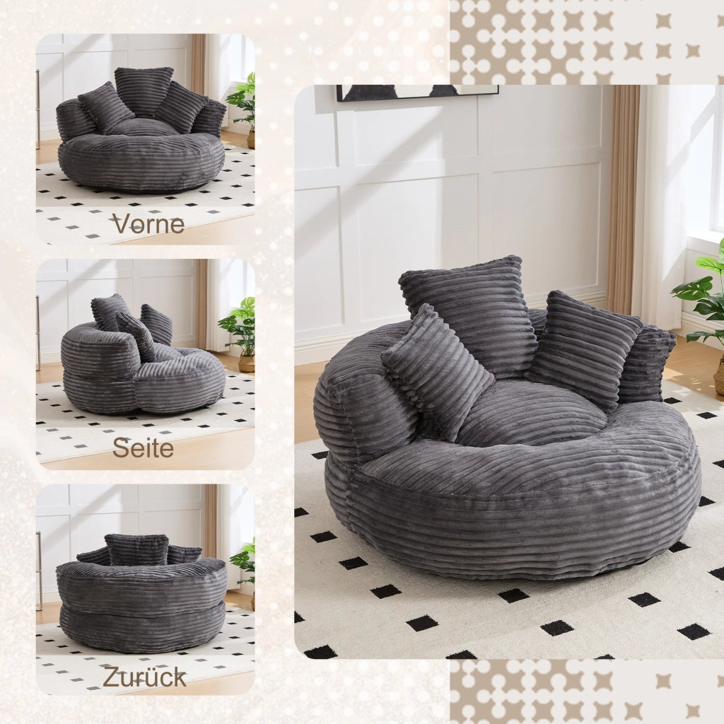 POLTRONA Sacca 108x108x52 cm in velluto a coste Grigio Scuro senza montaggio