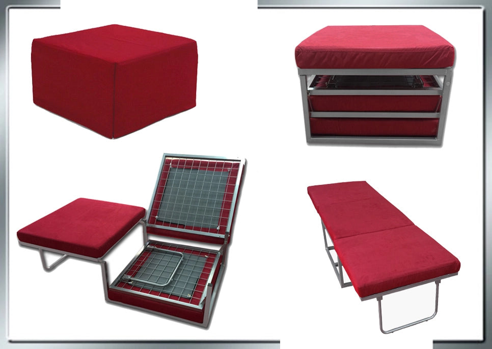 Pouf letto a scomparsa, letto richiubibile in microfibra rosso Sicorage Elly