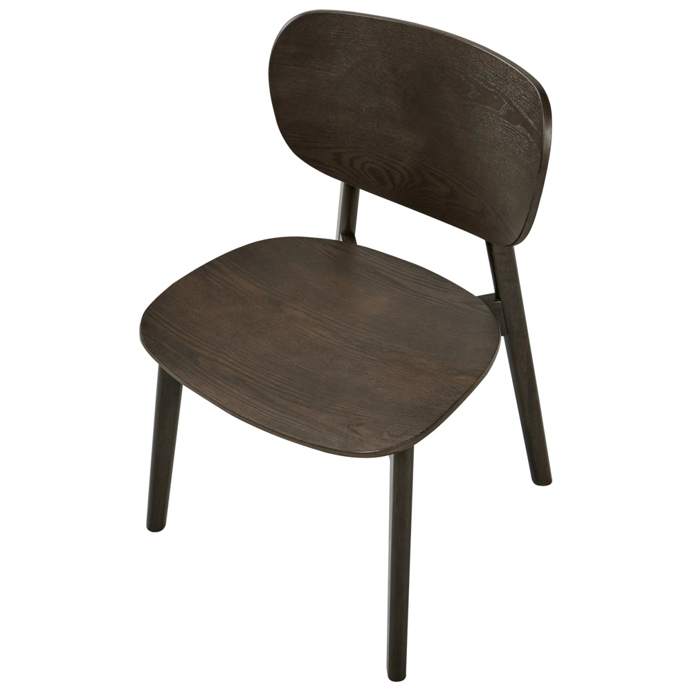 Set di 2 sedie da pranzo con struttura in legno di gomma marrone scuro, senza braccioli, design minimalista
