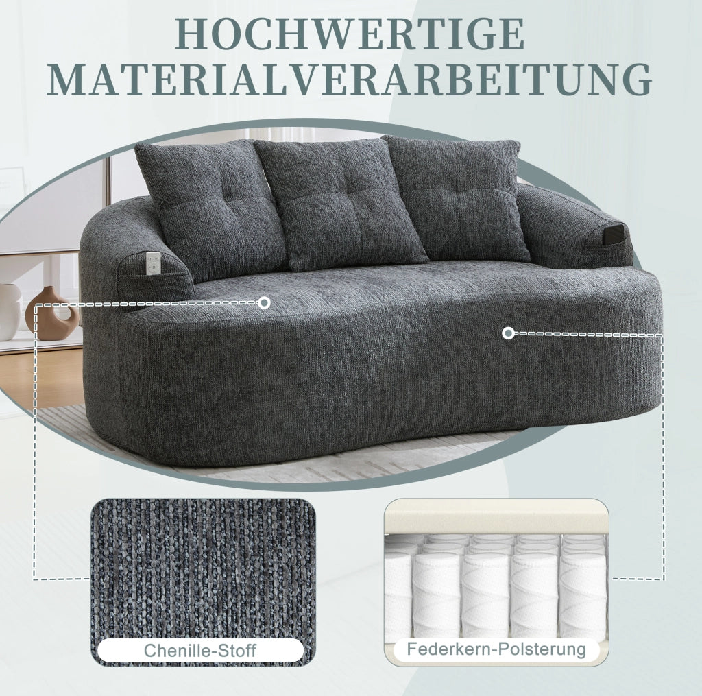 Divano 2 posti in chenille grigio con molle insacchettate
