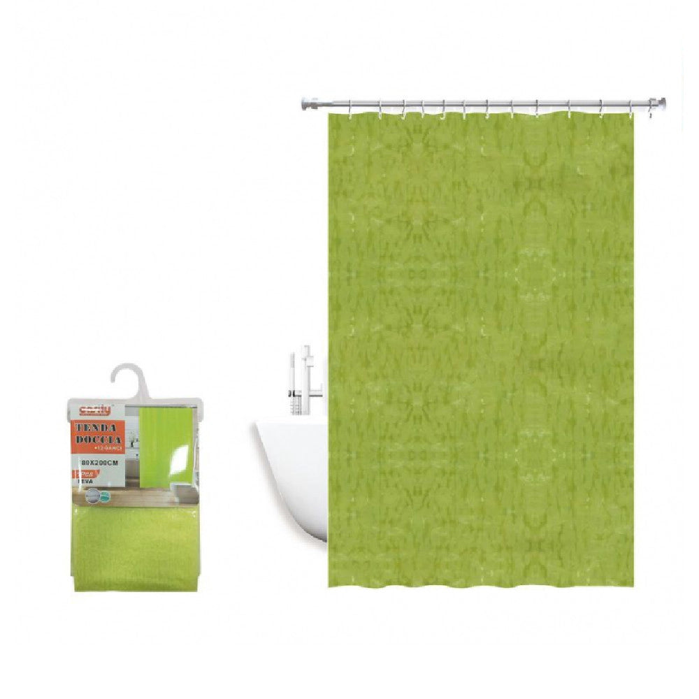 Trade Shop - Tenda Doccia Vasca Antimuffa Impermeabile Verde 2d 180 X 220 Cm Con Anelli 52131 -