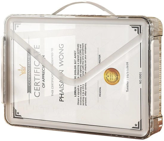 Organizzatore trasparente per archiviazione con coperchi – A4 Organizzatore trasparente per archiviazione con manico e borsa portatile per la conservazione di certificati, album di appunti