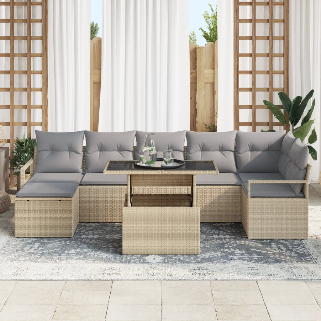 Set di divano da giardino  8 pezzi con cuscini beige in polyrattan