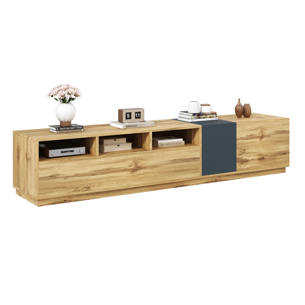 OKWISH Mobile TV con 3 Vani, 3 Ante e Passacavi, Stile Moderno per Soggiorno, in Pannello Truciolare, 200 x 45 x 45 cm