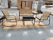 Set da Giardino 4 Pezzi in Tessuto Textilene, Set da Bistrò da Patio, Set tavolo e sedie con Tavolino in Vetro, 2 Sedie e Divanetto a Dondolo, per Giardino Coltile (Marrone)