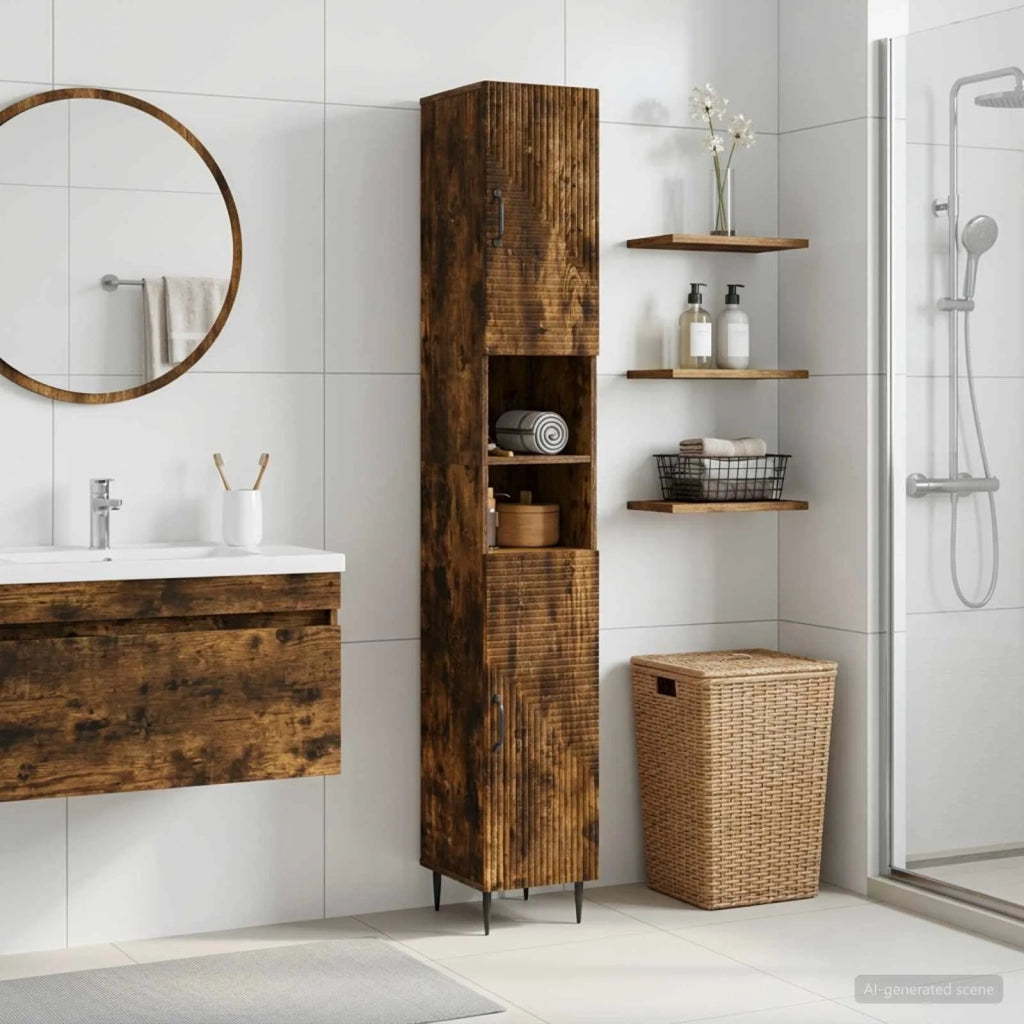 Armadio da Bagno con Ripiano Aperto HAARLEM Rovere Fumo 896820