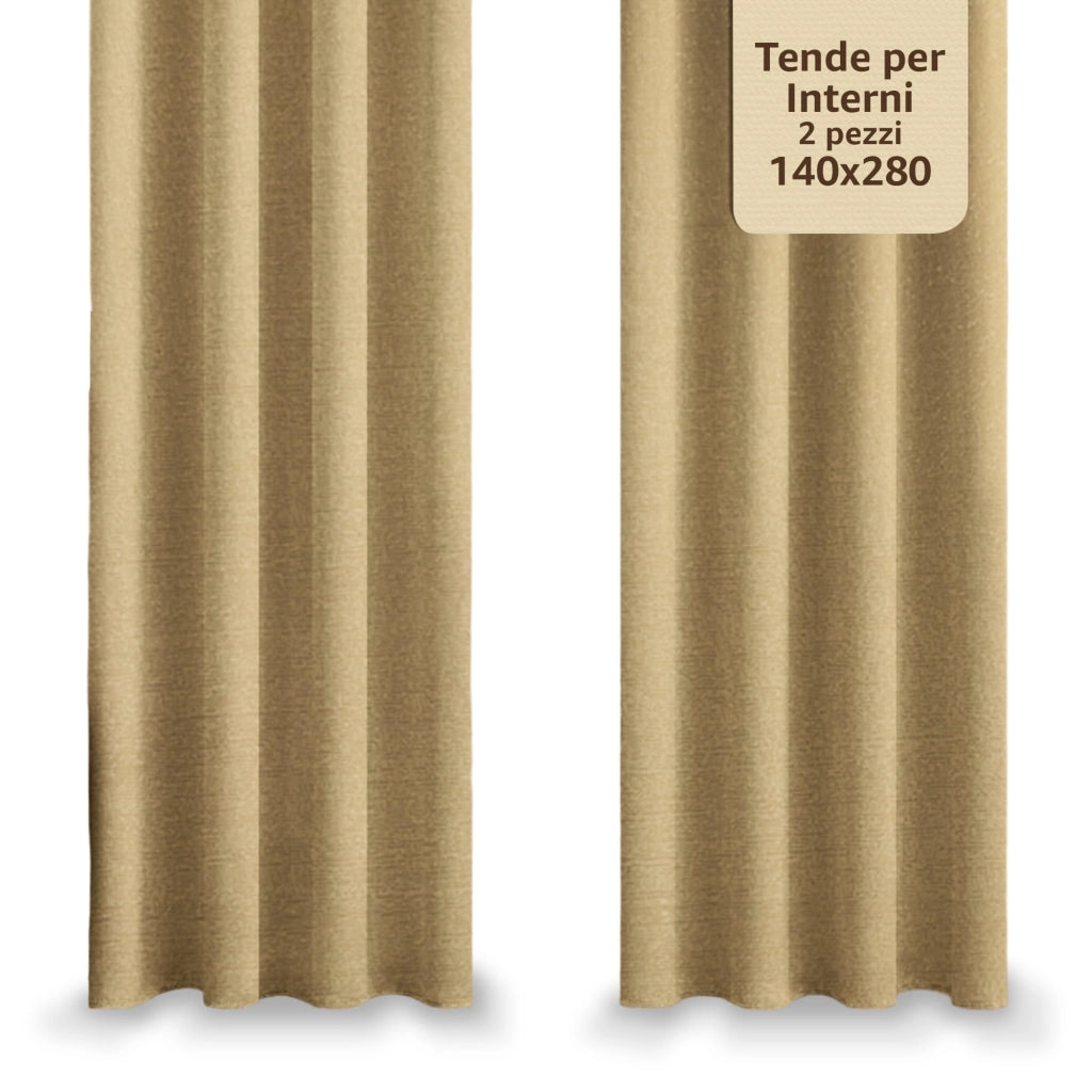Tende per Interni Camera da Letto e Soggiorno Con Anelli - 140x280cm - 2 Pezzi Colore: FANGO