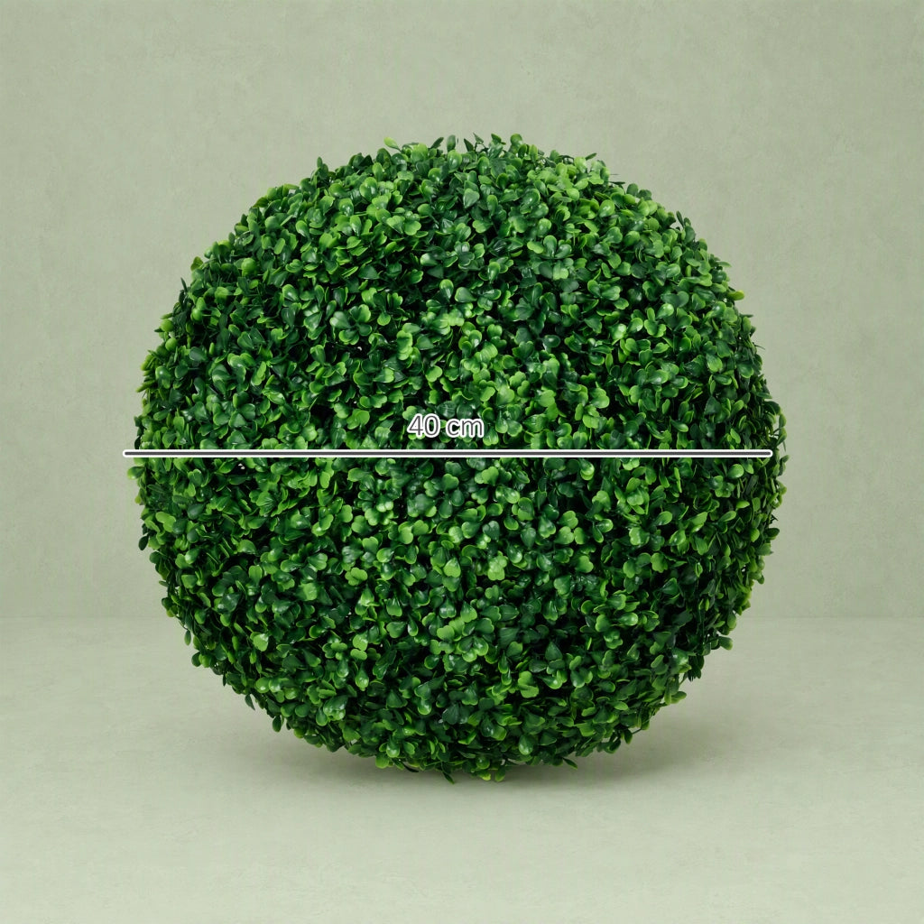 Set di 2 Sfere di Bosso Artificiali Ø40cm Piante Finte da Arredo per Interno ed Esterno in Plastica Resistente Verde