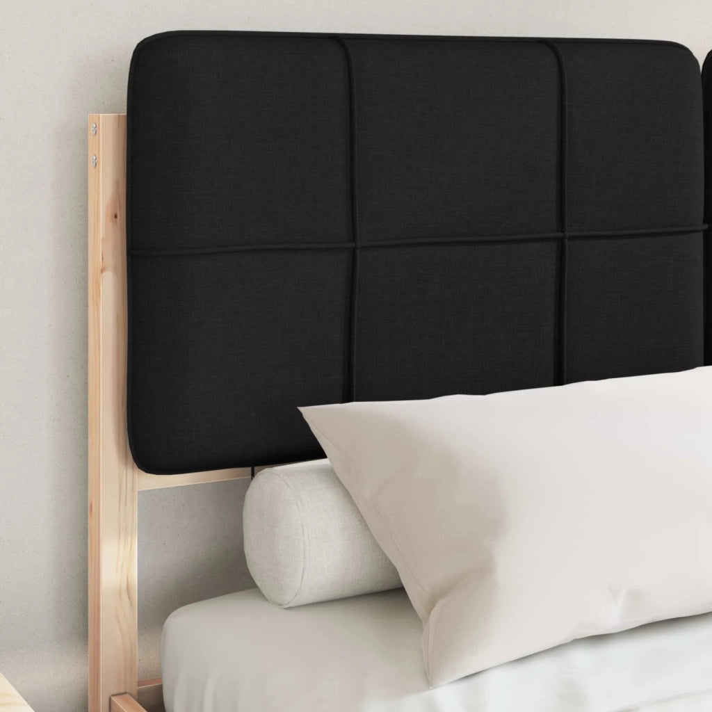 Letto con Testiera Rivestita Nero 140 x 200 cm Pino massello