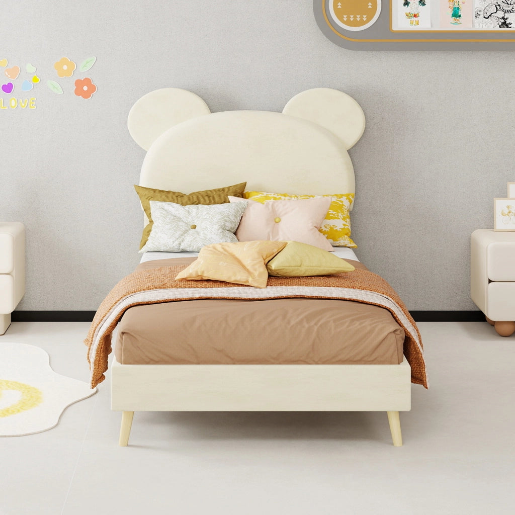 letto imbottito tessuto e metallo beige 90 x 200 cm