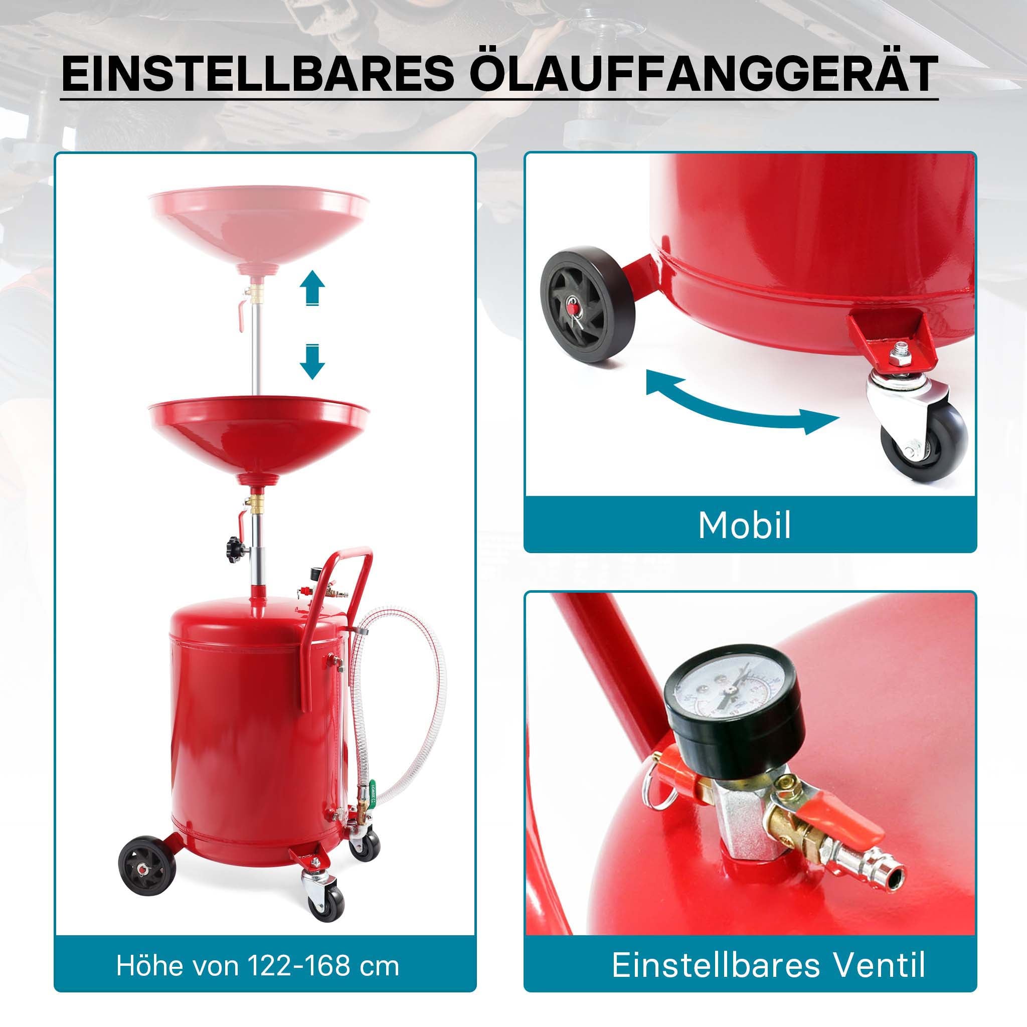 Recuperatore olio esausto 80 litri altezza regolabile 122-168cm Raccoglitore olio esausto