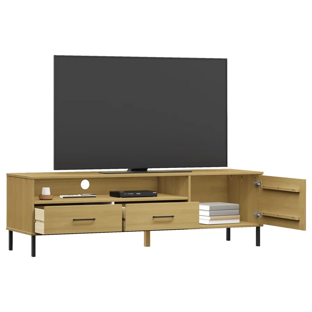 Mobile TV con Gambe Metallo Marrone Legno Massello di Pino OSLO 351027