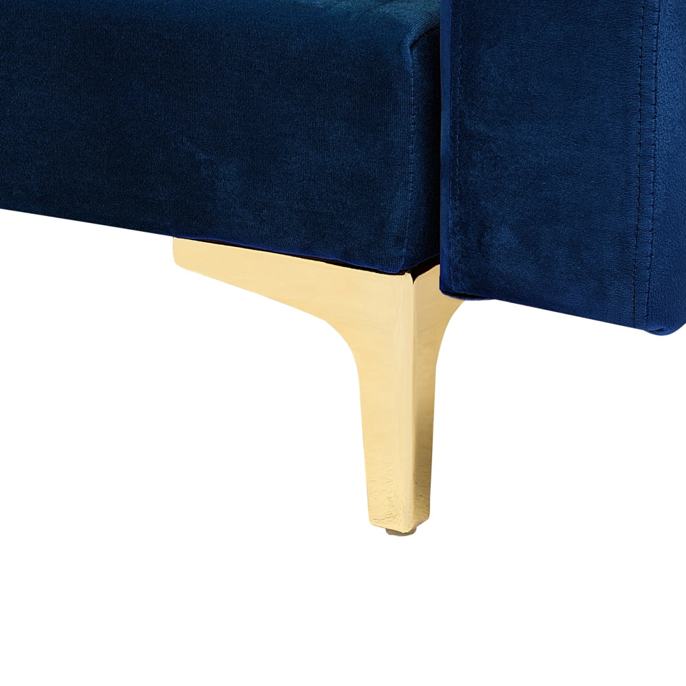 Divano letto ad angolo in tessuto trapuntato in velluto blu navy moderno a forma di L modulare a 5 posti Chaise longue versione sinistra
