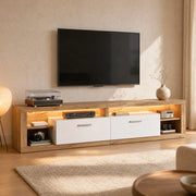 Mobile porta TV con LED controllato da app, 2 cassetti e 4 vani aperti per soggiorno in truciolare naturale 180 × 35,5 × 50 cm