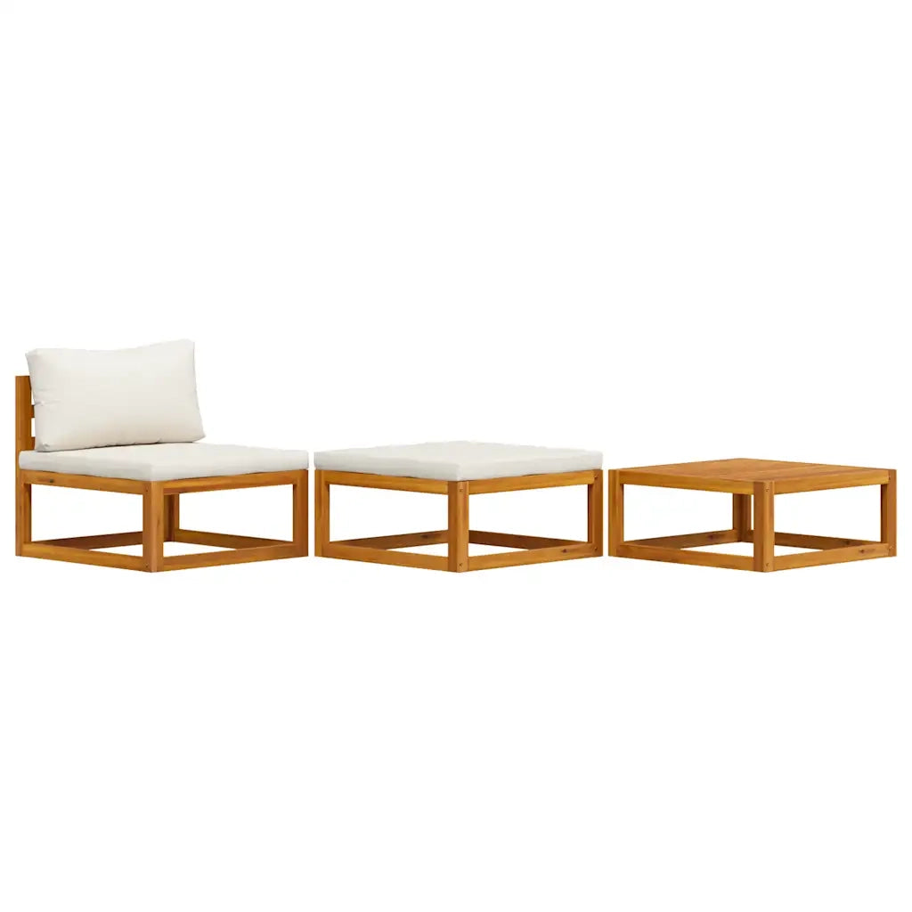 Set Divani da Giardino 3 pz | Set Salotto da Giardino con Cuscini Crema in Legno Acacia
