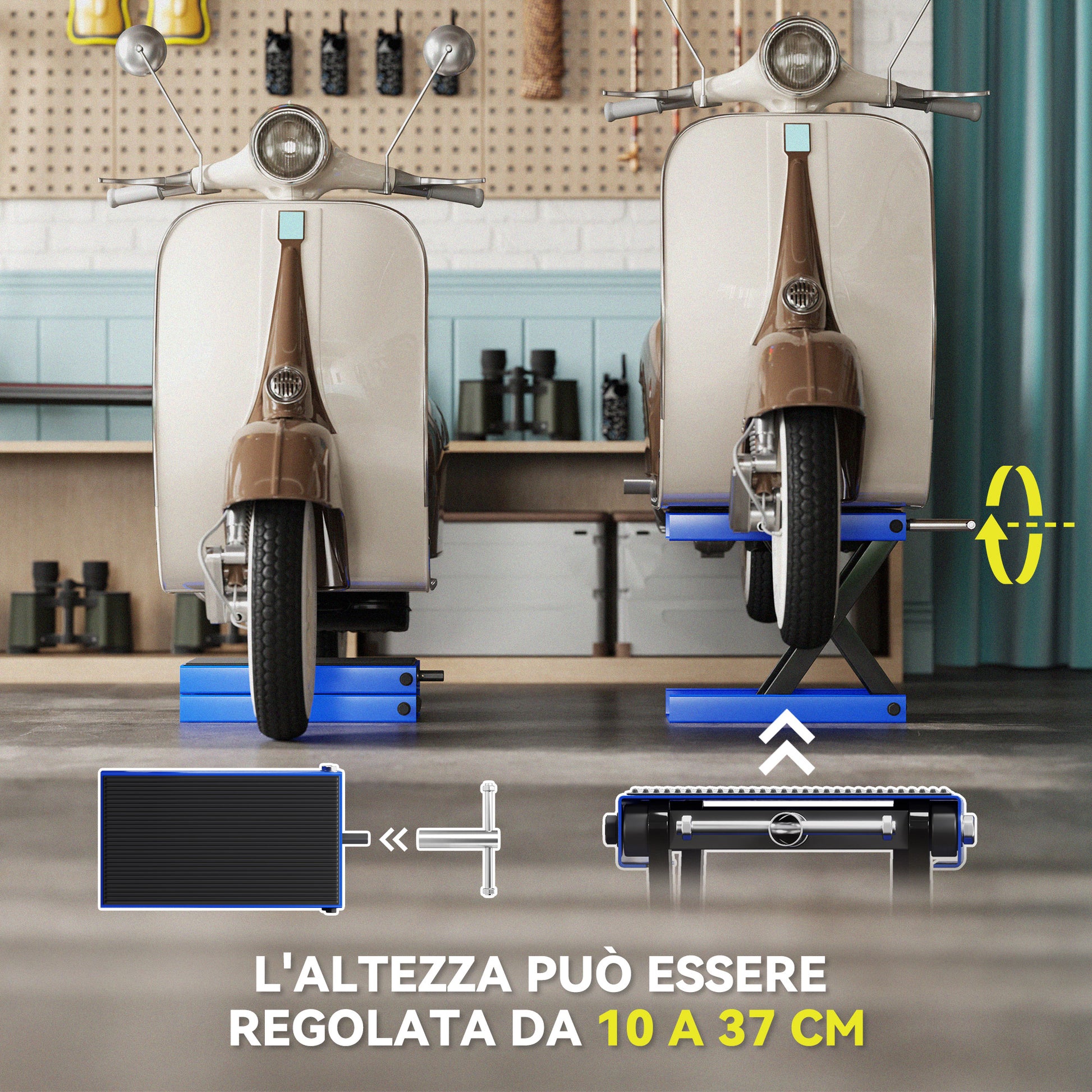Cavalletto Alzamoto Pieghevole e Antiscivolo 41,5x23,5x10-37 cm in Acciaio e Gomma Blu e Nero