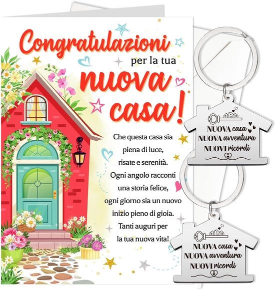 Carta per la Casa Nuova - Regalo per Compleanno - San Valentino - Natale - Chiave d'Acciaio - Per Amici/Famiglia - Carta di Auguri