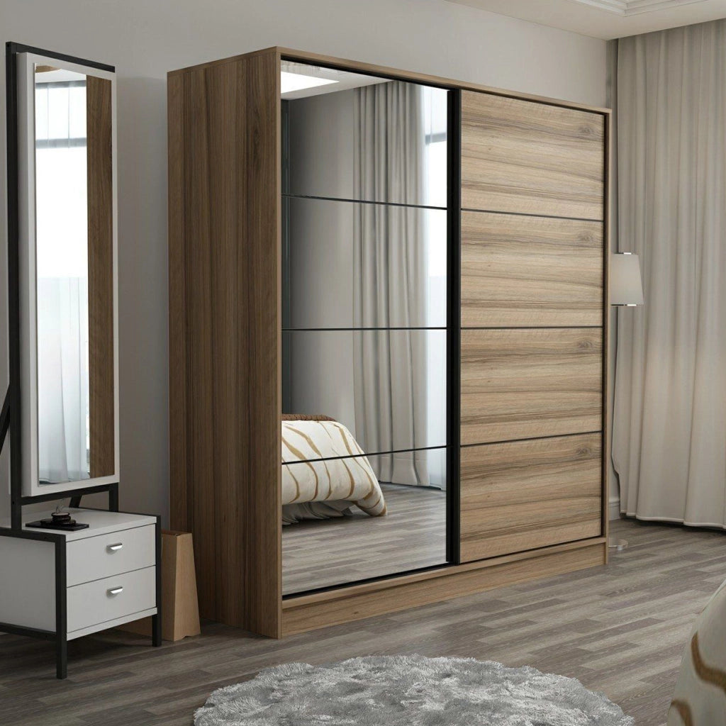 Armadio Camera da Letto Rovolon, Guardaroba 2 Ante Appendiabiti, 180x190h cm Marrone Rovere