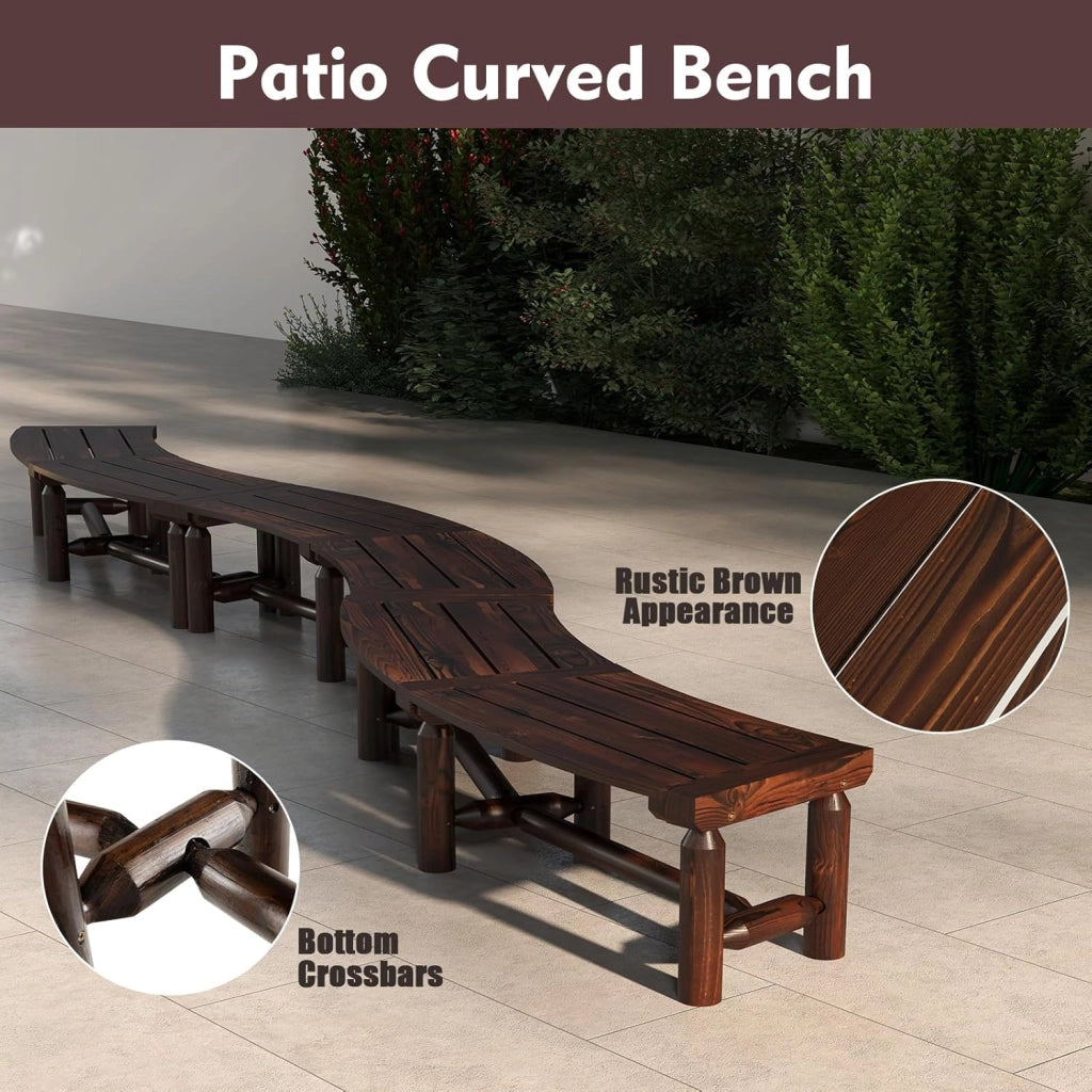 Panca da giardino, in carbonizzazione da superficie, panca in legno per 2 persone, panchine da parco, carico di 150 kg, per terrazza, balcone, vintage (forma curva, 139 x 36 x 41 cm)