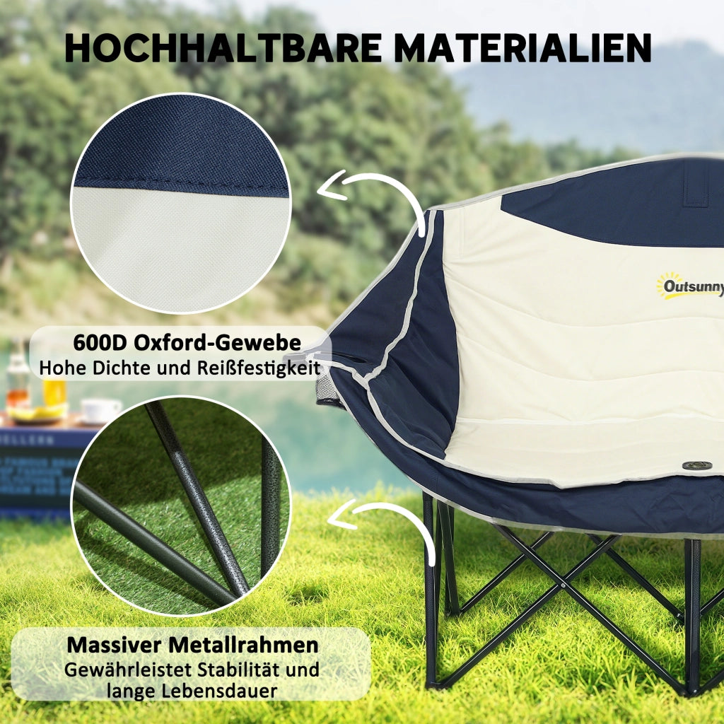 Sedia pieghevole da campeggio 2 posti con porta bevande e borsa ¨C zephmum ¨C blu