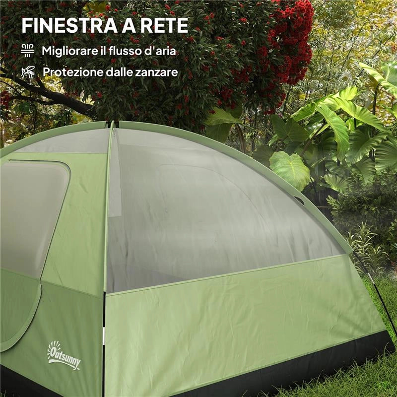TENDA DA CAMPEGGIO PER 3 PERSONE IMPERMEABILE CON TASCHE GANCIO PER LANTERNA E BORSA DI TRASPORTO VERDE