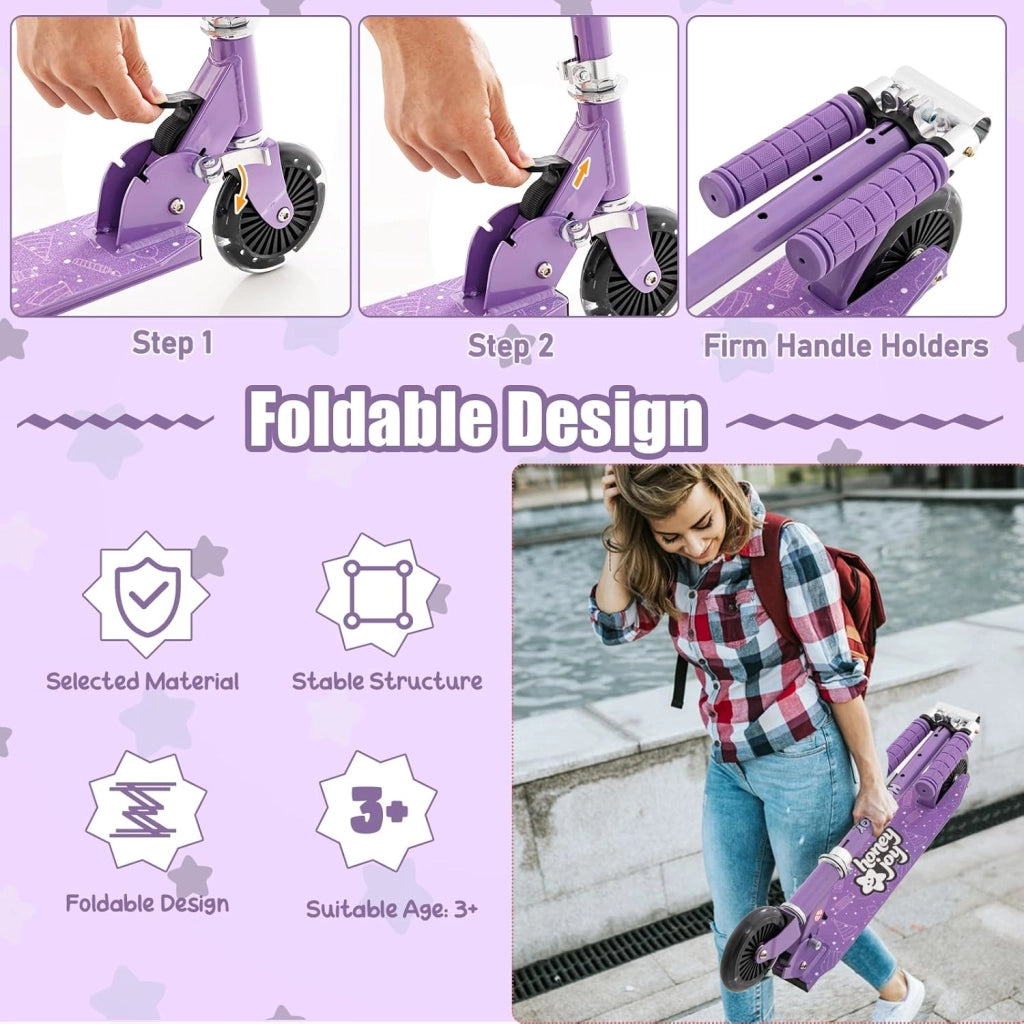 Monopattino per bambini con 2 ruote a LED e freni, skateboard pieghevole con 3 altezze regolabili, in alluminio con carico 50 kg, per bambini