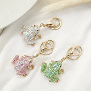 Tre accessori per chiavi a forma di rana verde con pietre stucco per donne, portachiavi, accessori per chiavi a forma di cristallo animale, portachiavi per auto