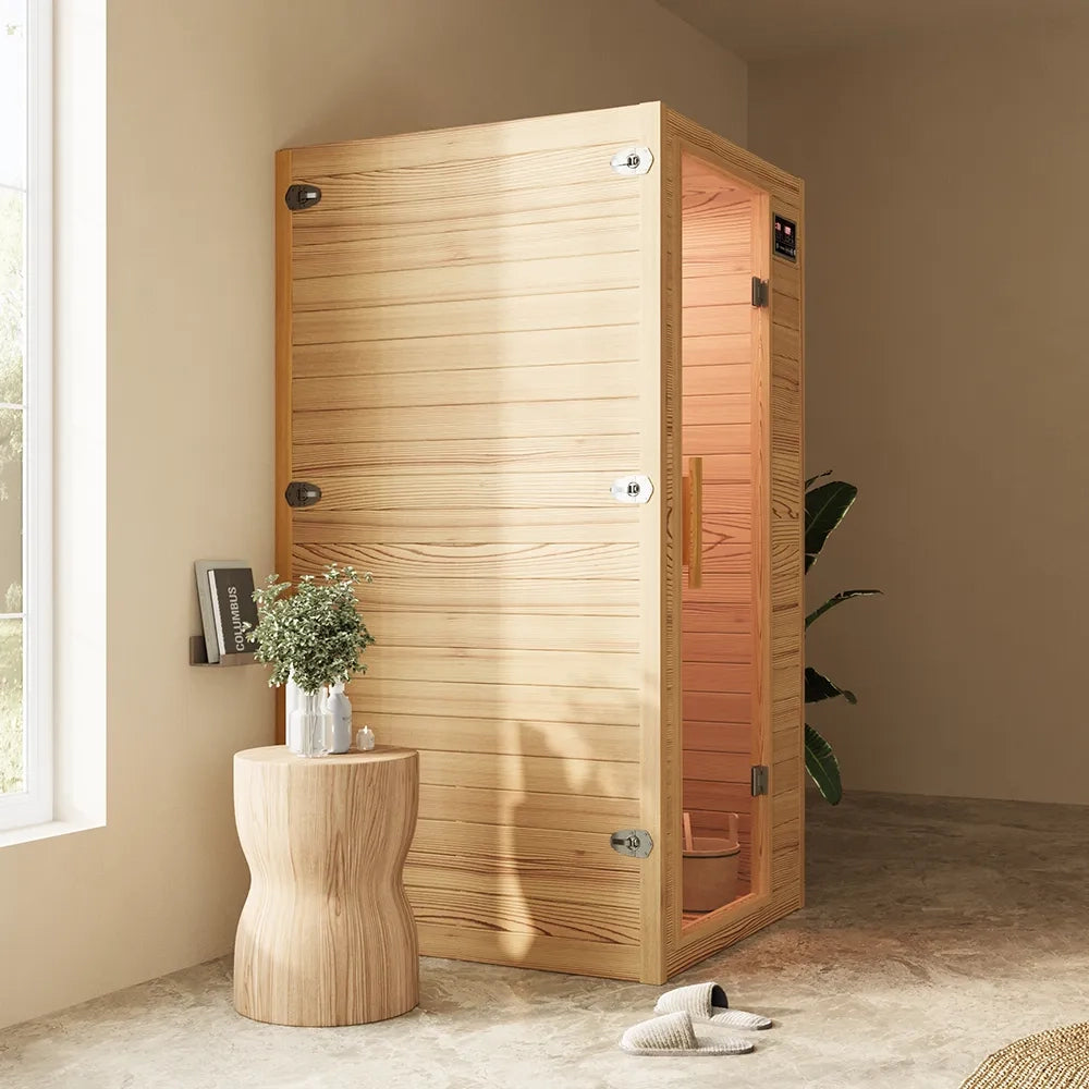 Sauna ad infrarossi 90x100 cm H188 in legno Helmock con radio integrata | Helsinki Eco