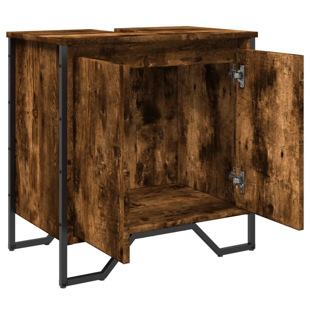 Mobile bagno dal design moderno 60 x 35 x 60 cm ampio spazio contenitivo legno composito finitura rovere affumicato 02_0049570