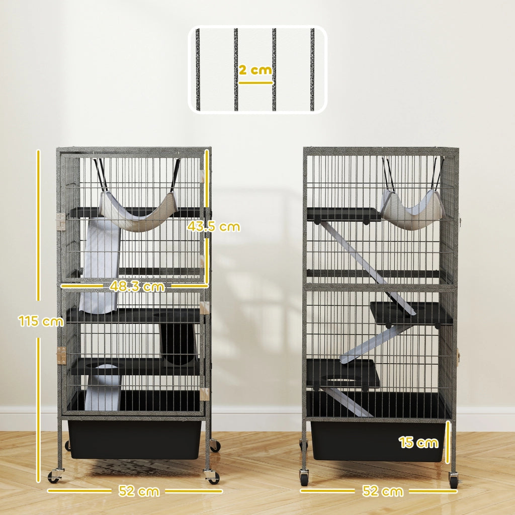 Gabbia per Piccoli Animali a Livelli con Rampe e Ruote ¨C zephmum ¨C Grigio 52x52x115 cm