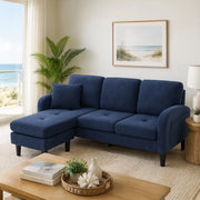 DIVANO angolare modulare 166x118x77 cm in cord Blu con chaise longue