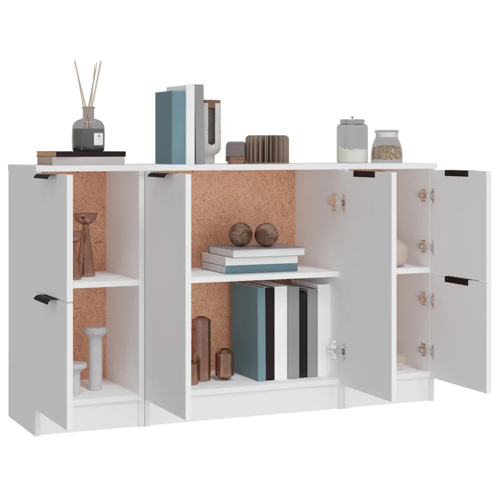 Credenze 3 pz | Madia | Buffet da pranzo | Armadio da pranzo Bianco in Legno Multistrato