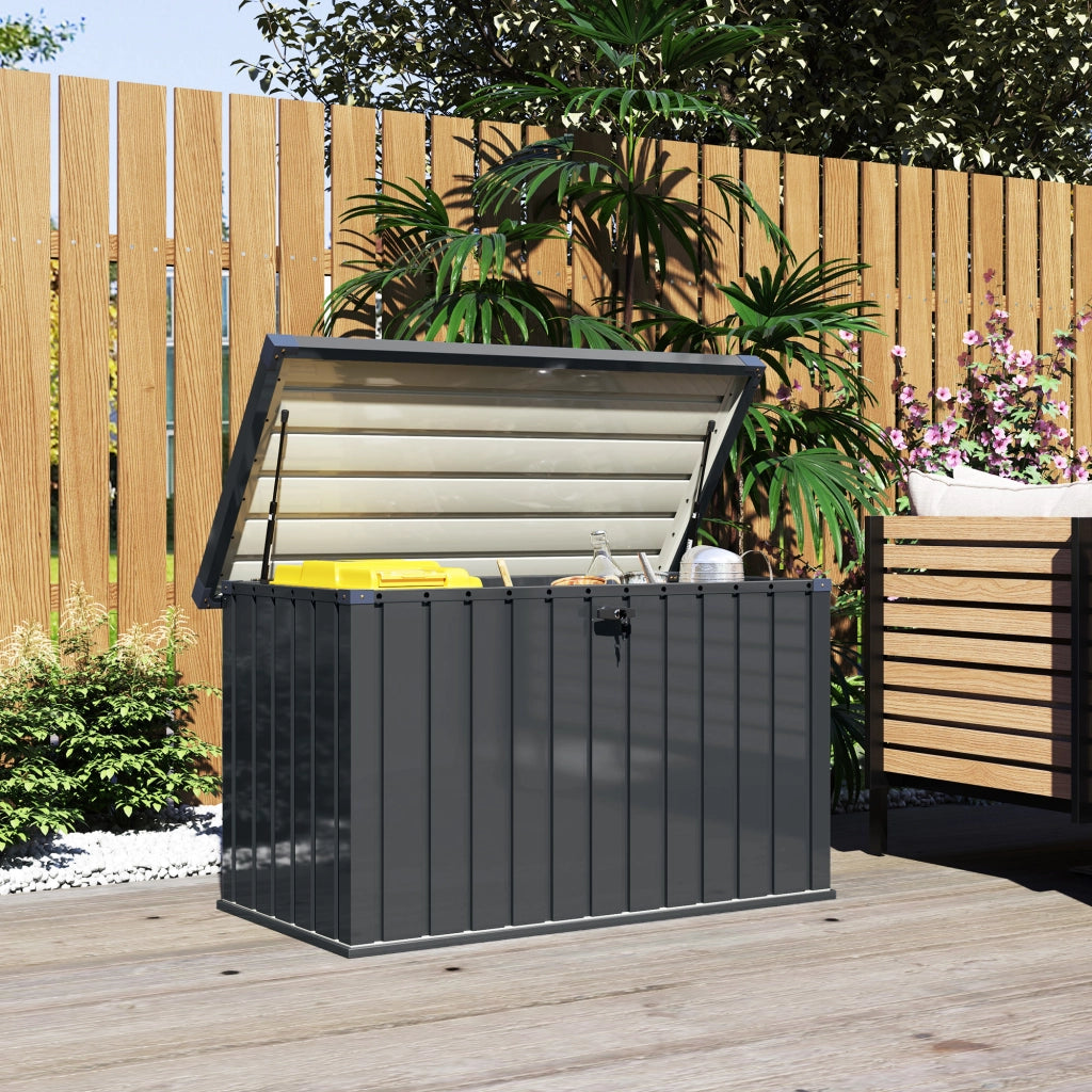 Baule da Giardino in Acciaio Zincato ¨C Zephmum ¨C Grigio Scuro 124x66x72 cm