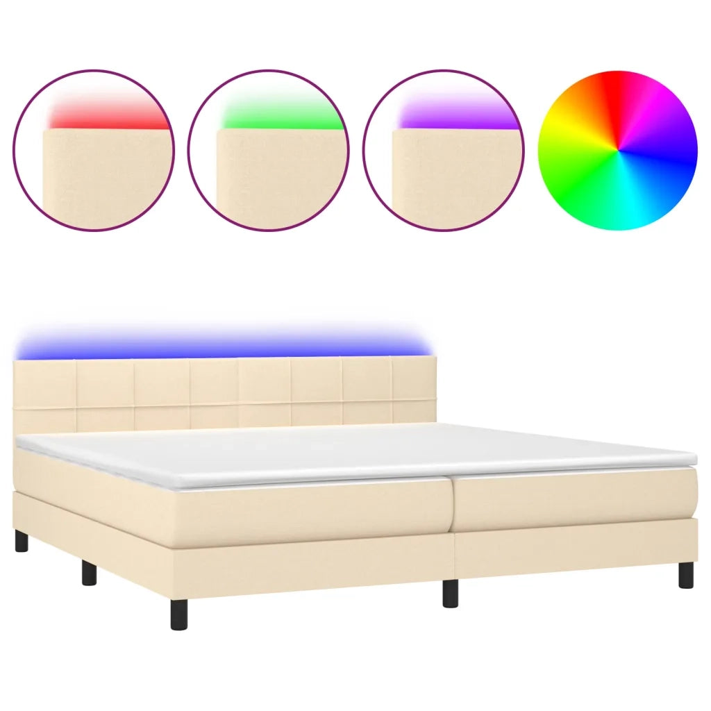 Letto a Molle Materasso e LED bianco 200x200cm in Tessuto
