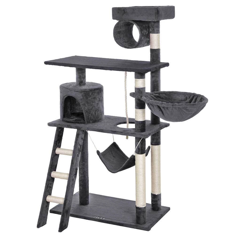 Albero Tiragraffi per Gatti Parco Giochi Cuccia Graffiatoio gatto 142cm Grigio