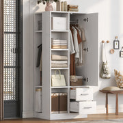 Armadio a 1 anta con cassetti e 2 barre appendiabiti; 70 × 50 × 170 cm; bianco