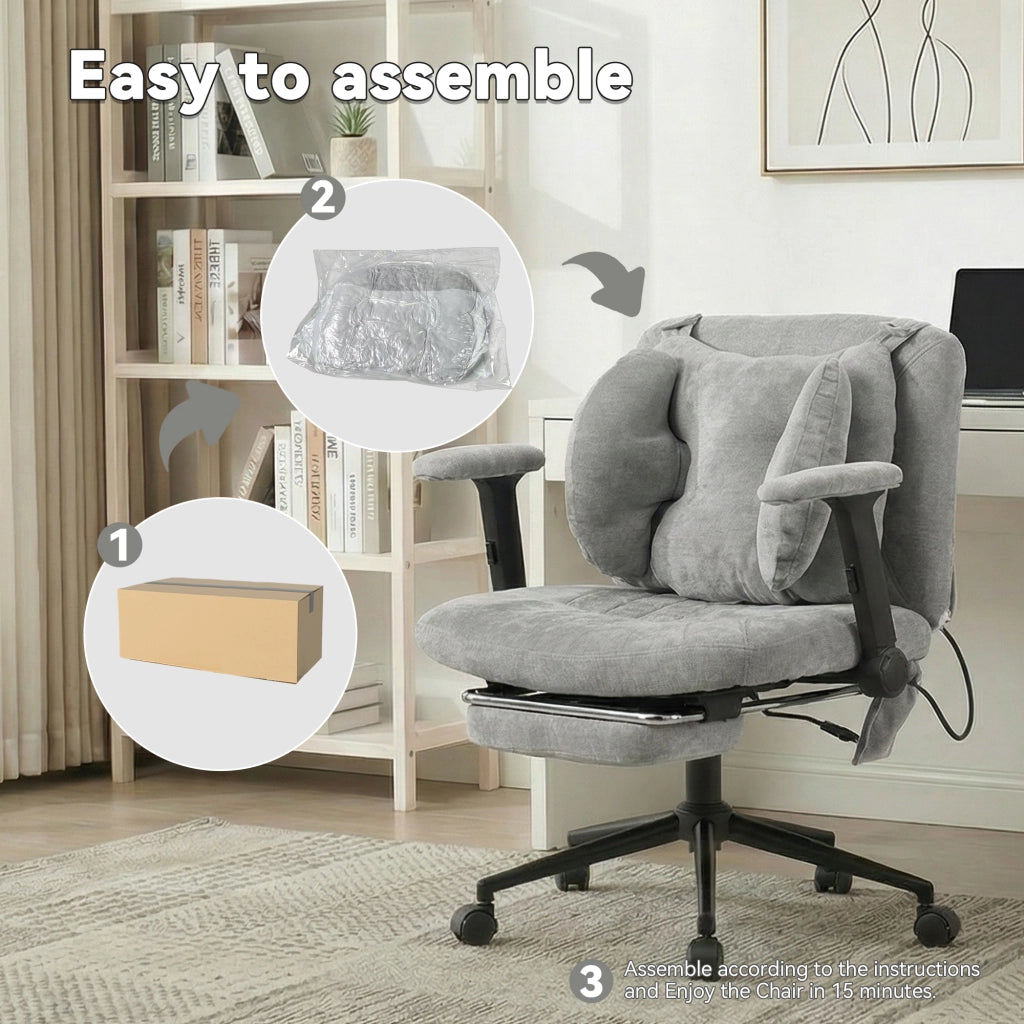 Sedia da ufficio girevole con altezza regolabile e supporto lombare gonfiabile in tessuto grigio