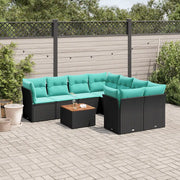 Set Divani da Giardino 9 pz con Cuscini Nero in Polyrattan