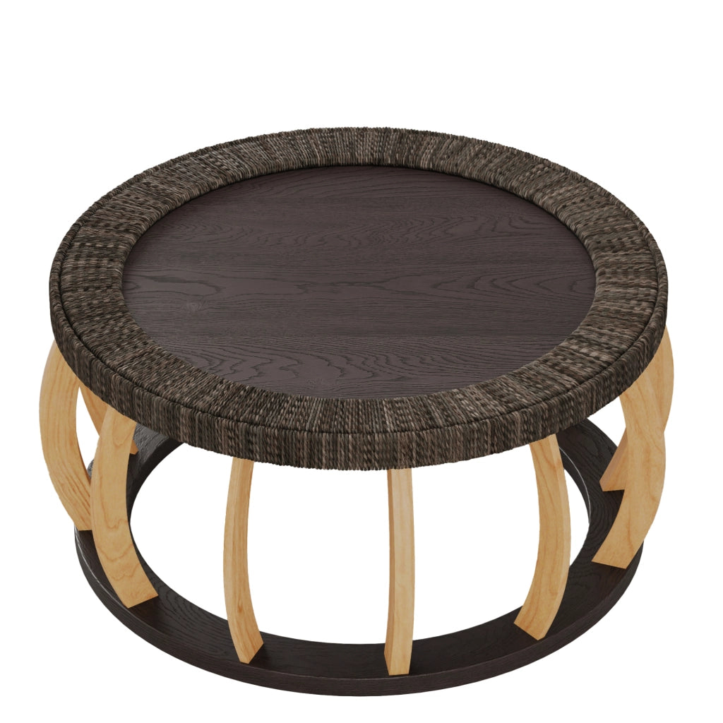 Tavolino da caffè rotondo in legno e rattan 90 cm