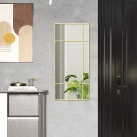 Specchio da Parete Stile Finestra con Montaggio Verticale e Orizzontale, 110x50cm, Oro