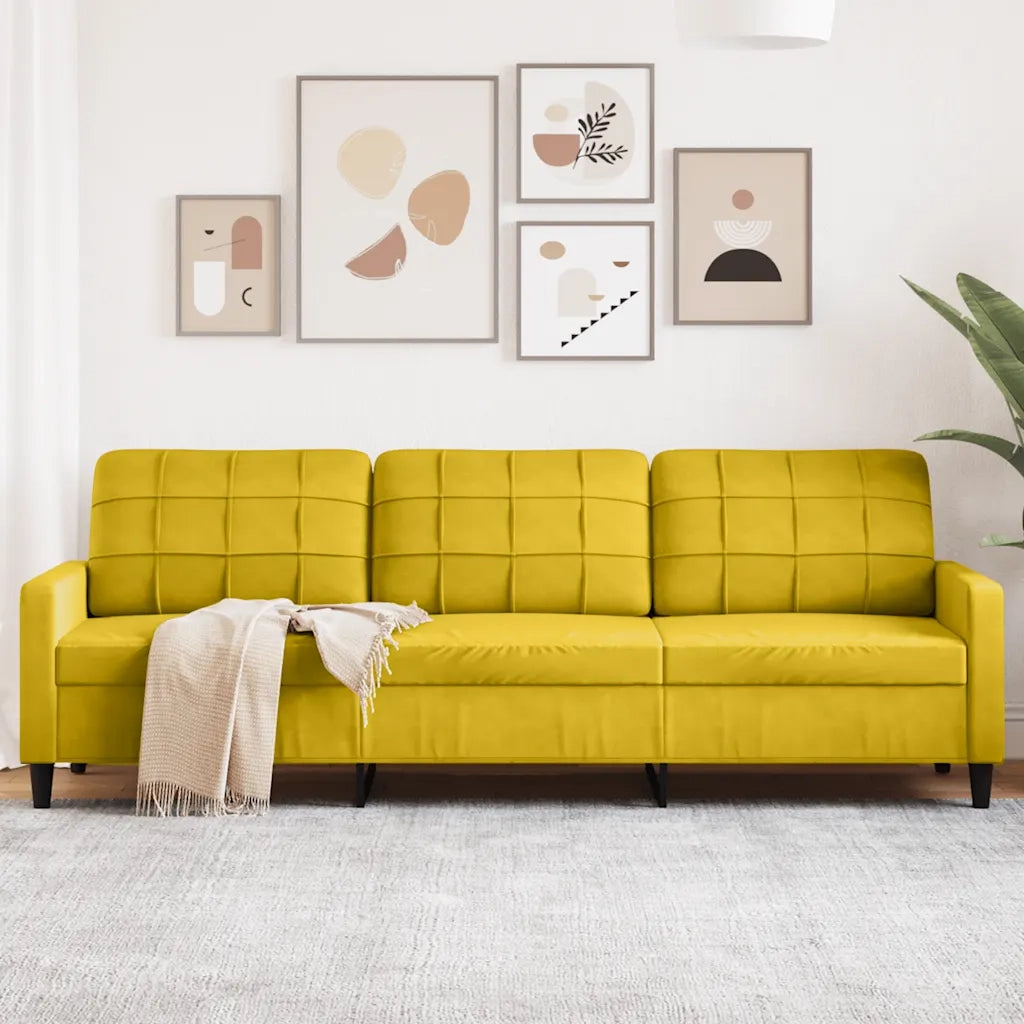 Divano a 3 Posti Giallo 210 cm in Velluto