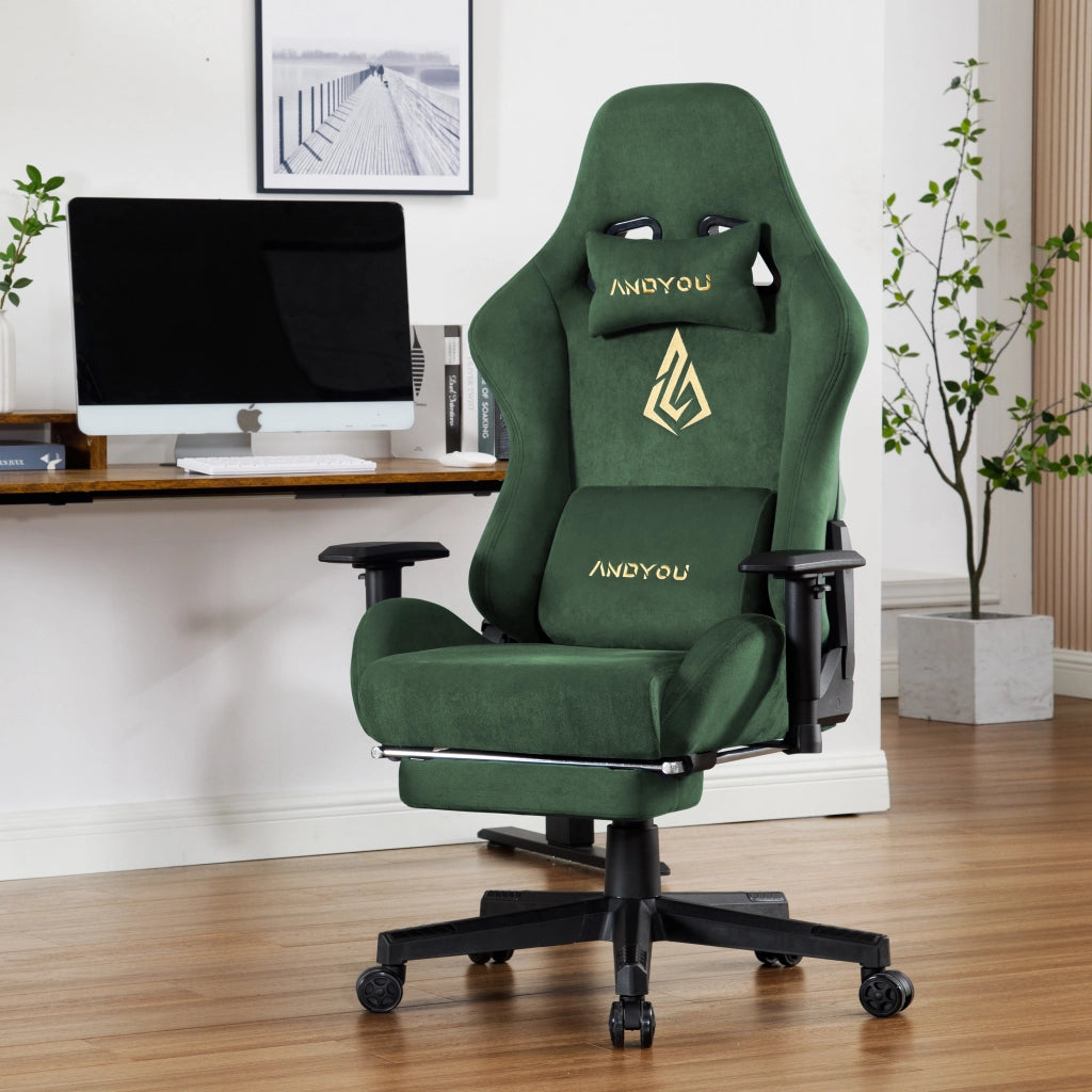 Sedia Gaming con Poggiapiedi Regolabile e Girevole ¨C zephmum ¨C Verde