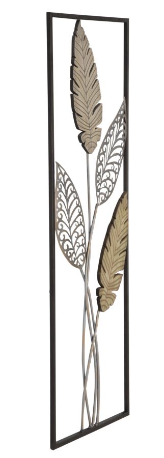 Pannello e Legno Foglie 30,5x1,90x91 cm in Ferro e MDF Oro e Argento
