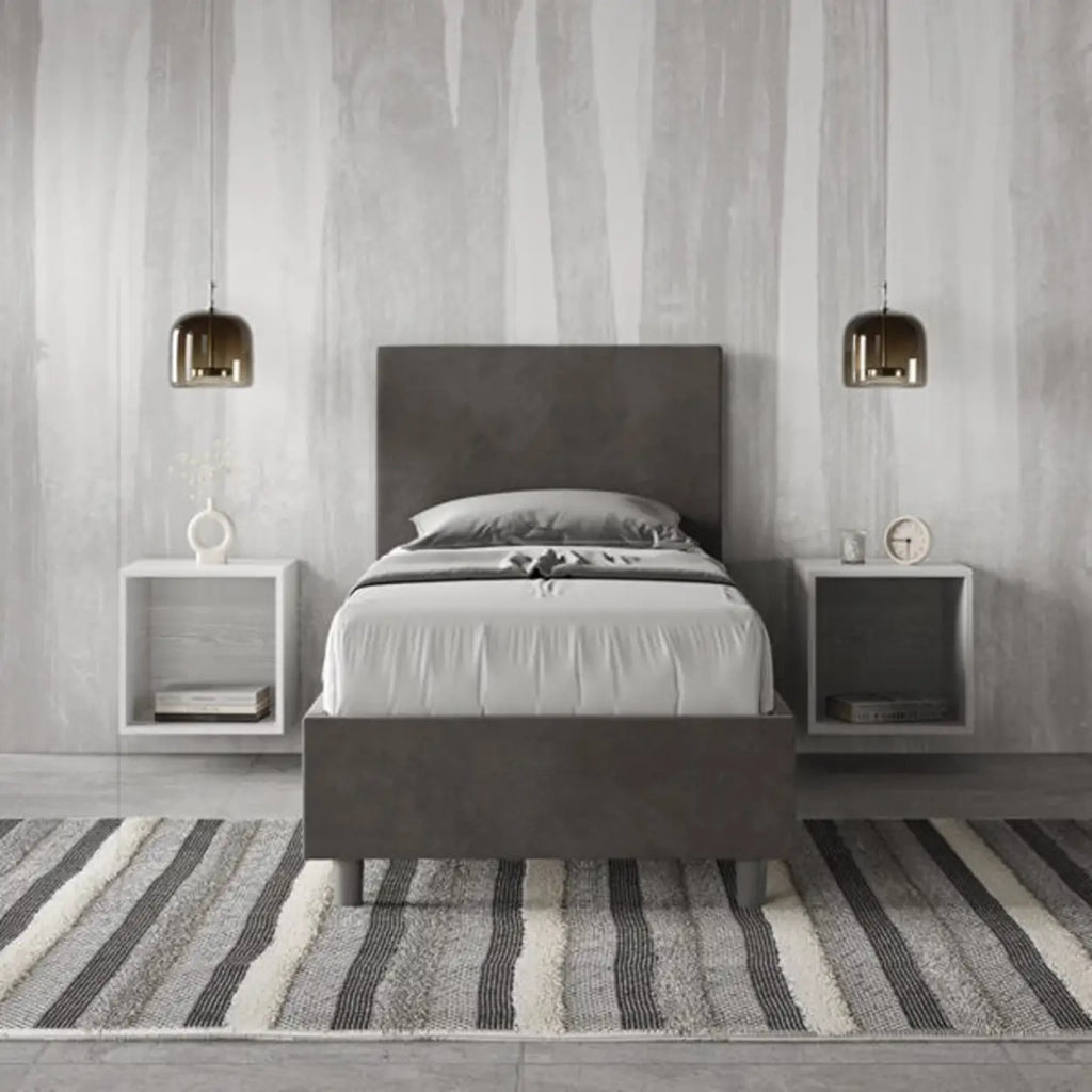Letto singolo contenitore imbottito 80x200 microfibra grigio Adele
