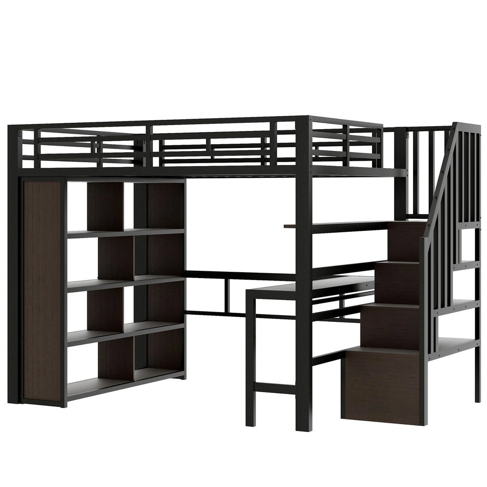 Letto a Soppalco con Scrivania e LED ¨C Xylo ¨C Struttura Metallo Nero 140x200